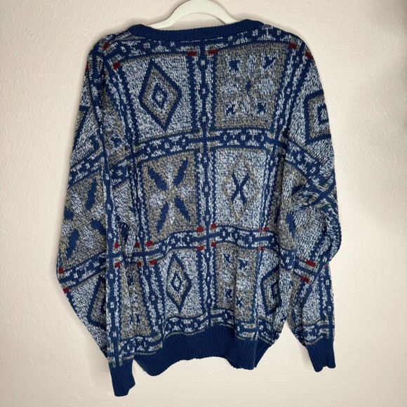 Vintage Windridge Men's 90s Blue Gray Geometric Grandpa Dad Sweater XL Cabincore - Picture 4 of 6